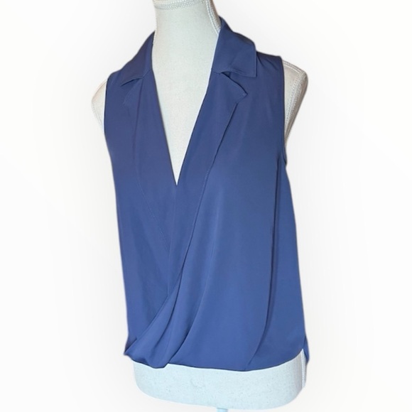 NWT Anthropologie Current Air Collared Crossover Top Blue XS Classic V Neck - Picture 1 of 8
